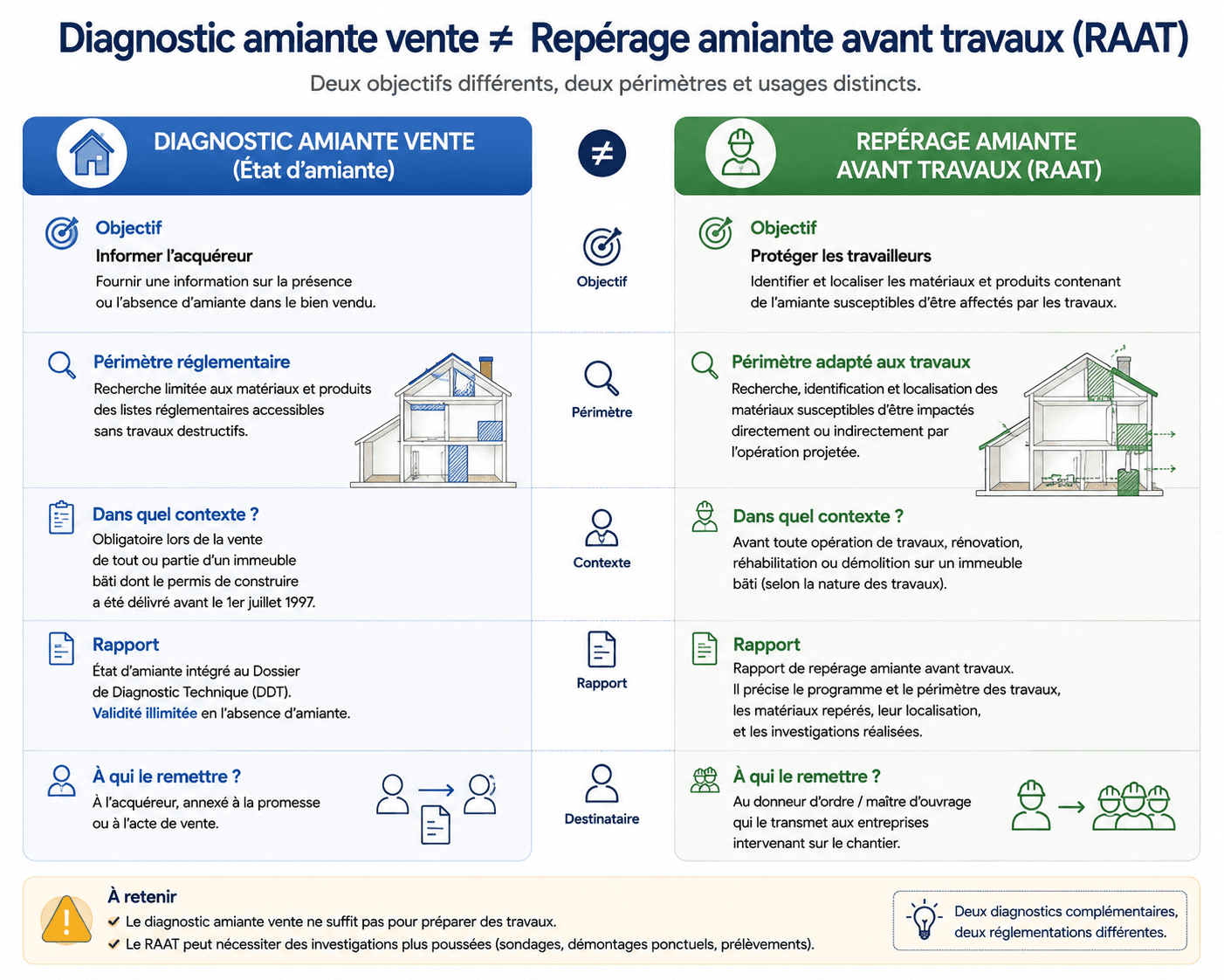 Différences entre diagnostic amiante vente et repérage amiante avant travaux