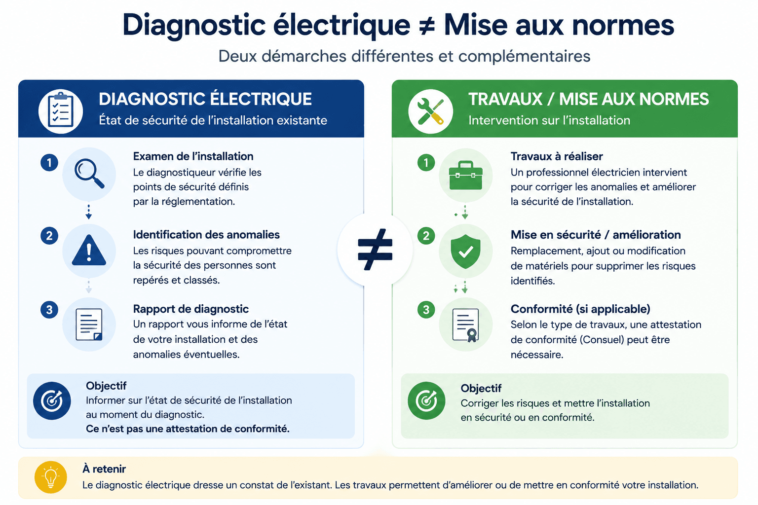 Différence entre diagnostic électrique et travaux de mise en sécurité