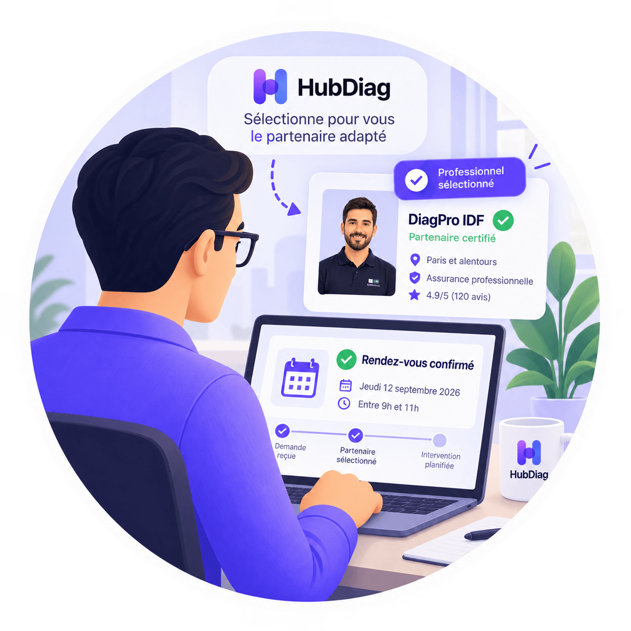 HubDiag sélectionne un partenaire et organise votre rendez-vous